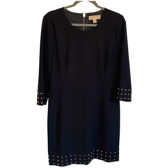 MICHAEL Michael Kors Dresses & Skirts - Michael Kors Black 3/4 Sleeve Structured Dress Gold Stud Sz 10 City Party Modern